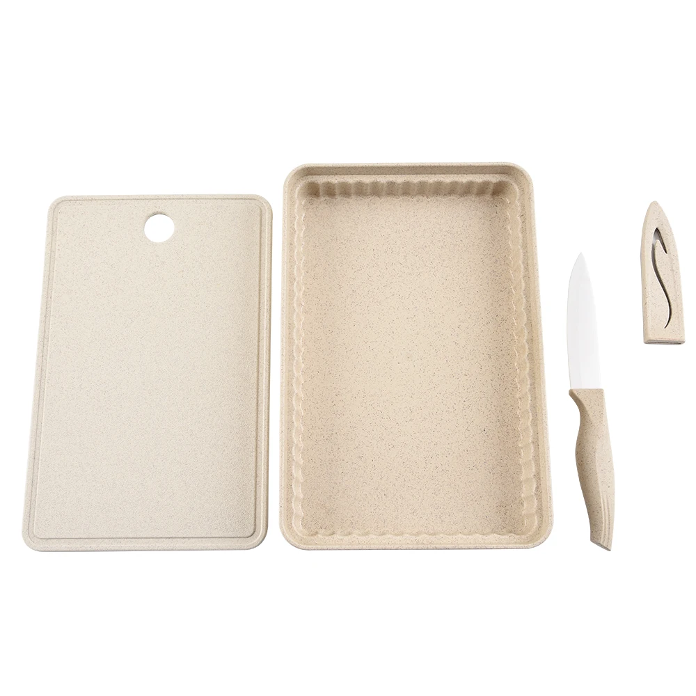 
Eco wheat straw 4piece plastic cutting board set with knife,peeler and tray 