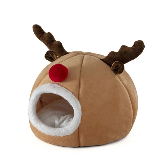

Christmas Faux Fur Ultra Soft Washable Dog Cushion Cat Bed Pet Beds Washable Plush Round Luxury Dog Bed, Brown