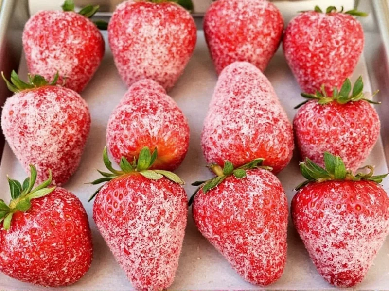 Fresh strawberries coated in cornstarch for baking