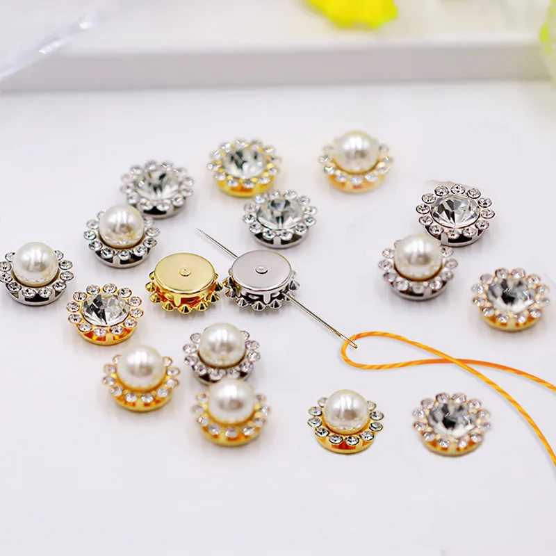 

High quality  double layer pearl hand stitched claw drill sunflower sewn rhinestone drill diy wedding dress jewelry