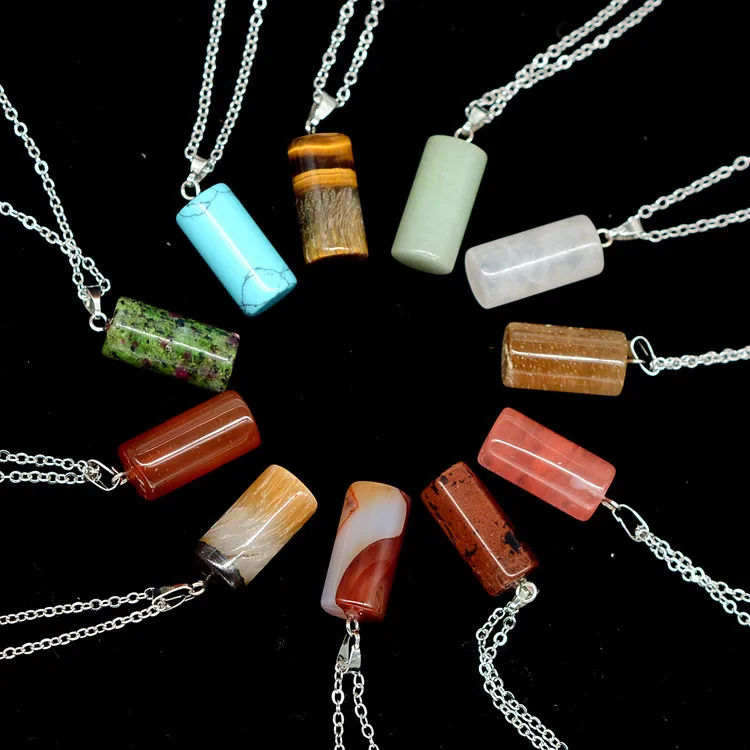 

China Wholesale Women's Conical Stone Pendant Turquoise Crystal Natural Stone Necklace, As pictures