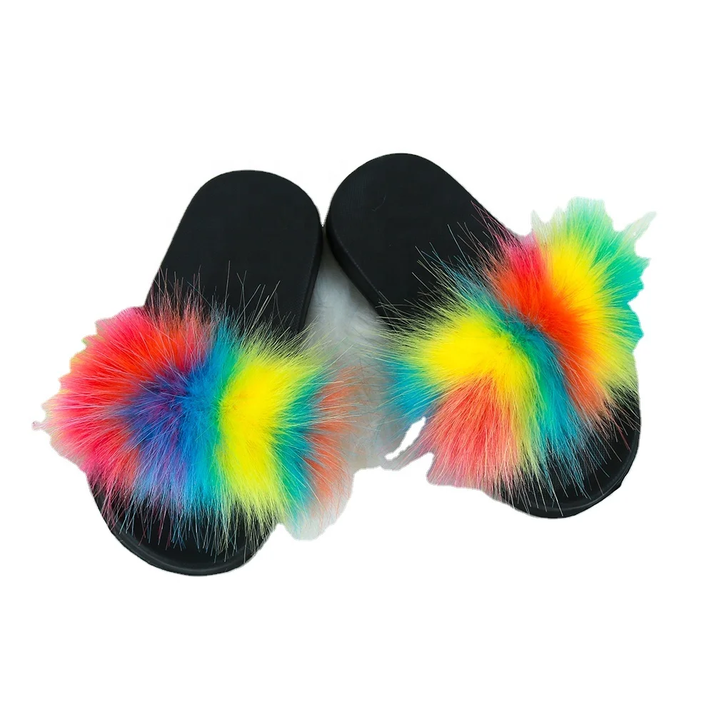 

wonderful Girlsboys shoes furry slides slipper faux fur indoor outdoor children anti-skin shoes kids multi color fur sandals, As picture or customized color