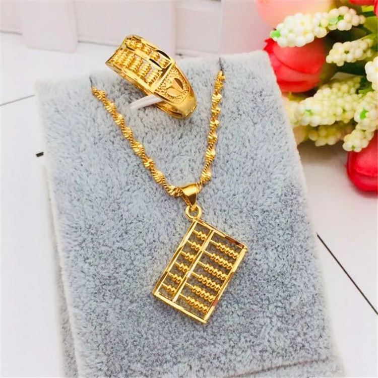 

Gold Plated Ruyi Abacus Ring Abacus Pendant Abacus Jewelry Set Fashion Gift