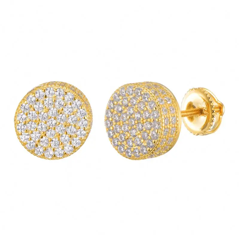 

One Pair 2020 Fashion Full Crystal Hip Hop Charm Stud Earring Iced Out Gold Color For Women Men Ear Jewelry, Gold silver