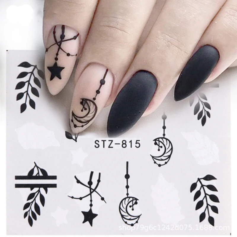 

1 pcs Water Transfer Nail Art Sticker Set Black Lace Flower Leaf Decal Slider Wraps Tips Decor DIY Manicure