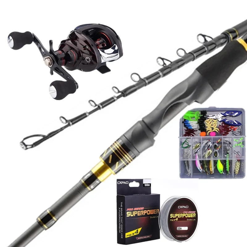 

Telescopic Fishing Rod Combo and Reel Full Kit Casting Fishing Reel Gear Pole Set 100M PE Line Lures Hooks Jig Head