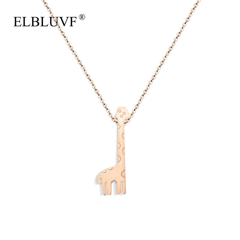 

ELBLUVF Free Shipping Stainless Steel 18K Rose Gold Plated Fashion Jewelry Animal Giraffe Pendant Necklace For Women