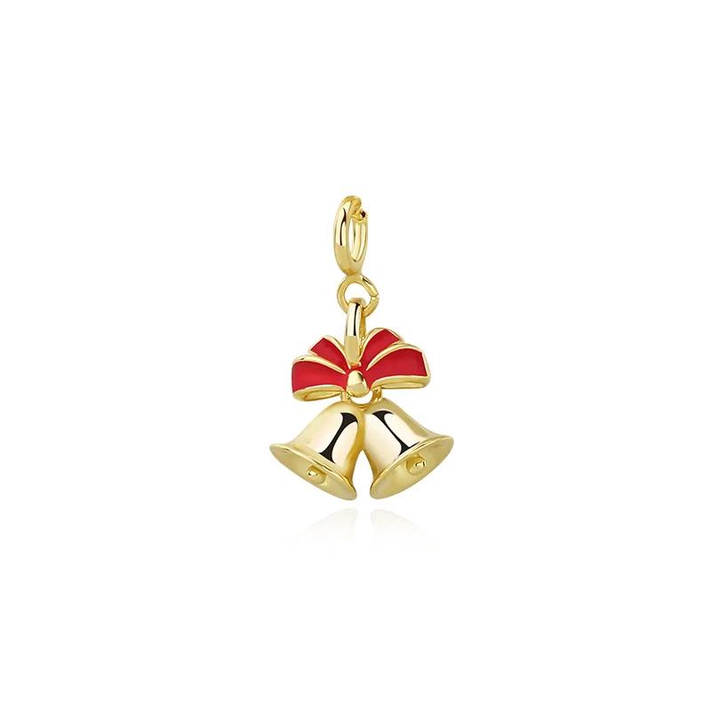 

Cute Tiny 925 Sterling Silver 18K Gold Plated Christmas Series Bell Enamel Pendant for Necklace Diy Making