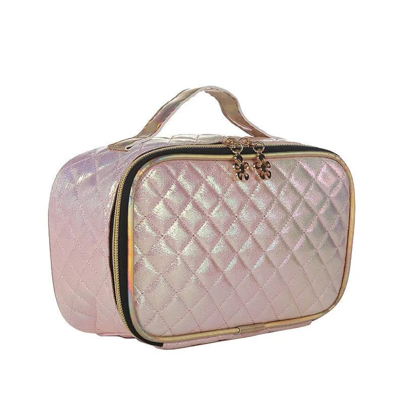 

Small Pink Pu Travel Makeup Bag Cosmetic Bag Holographic make up organizer Gradient Beauty Ladies Pouch Bag, As photos