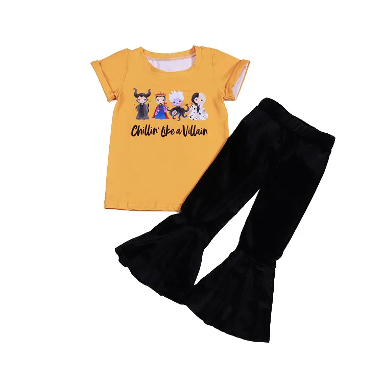

boutique fashion kids outfits top with long pants fall set velvet fabric outfits, Picture shows