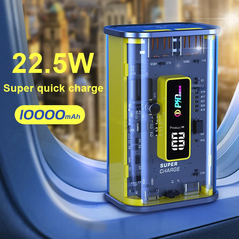 2022 new product fashion power bank 10000mah smart PD22.5 Fast Charging portable mobile power bank with Transparent display