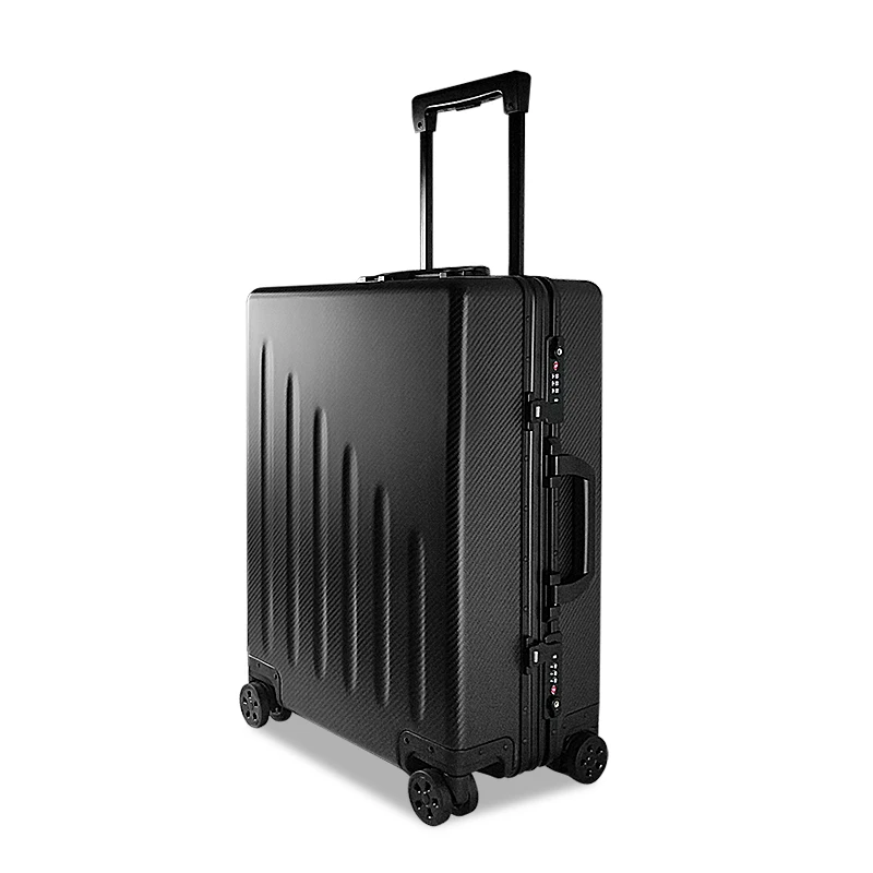 

high quality  oem carbon fiber luggage bag cabin suitcase set trolly bag for women, Black