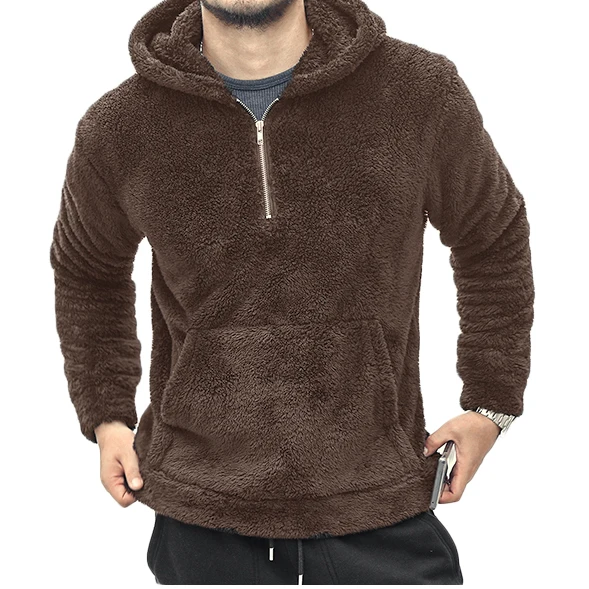 

5XL High Quality New Solid Color Long Sleeve Half Zipper Hooded Plush Tops Loose Men Lamb Wool Hoodies