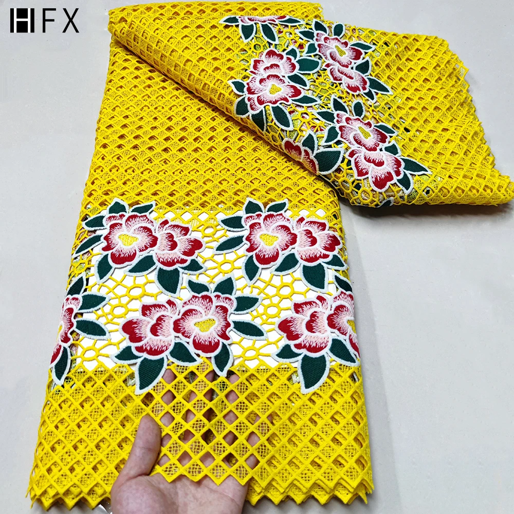 

Wholesale Cotton Africa Embroidery Guipure Cord Lace Fabric For Wedding, Yellow