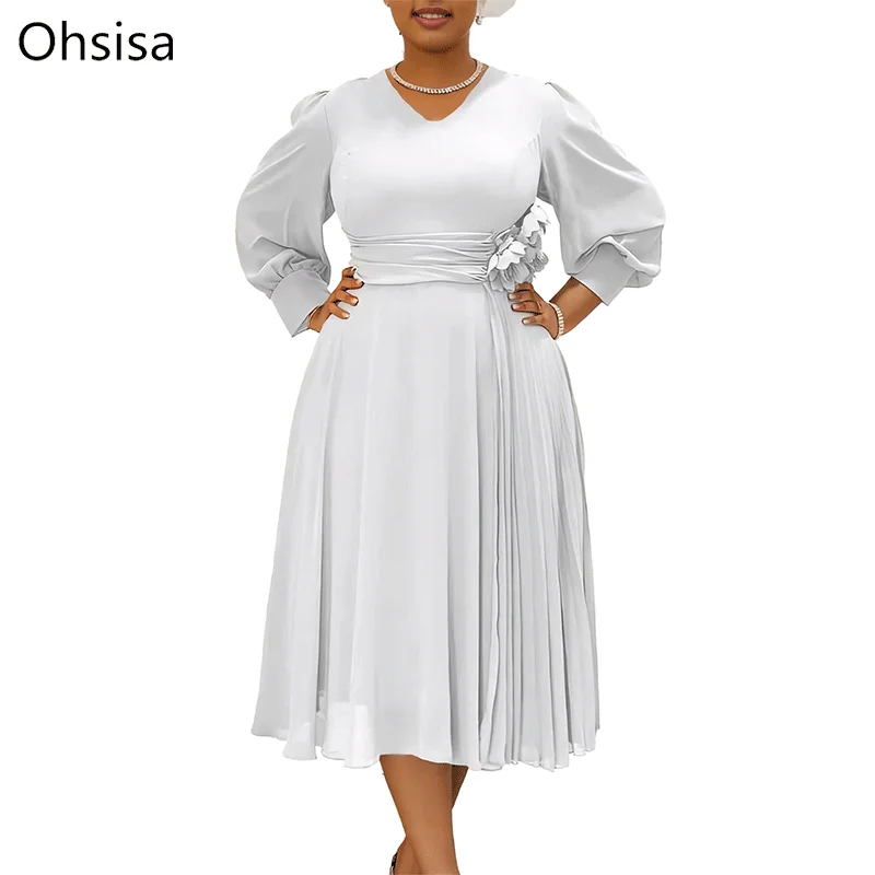 Ohsisa Long Sleeve V Neck Line Dress