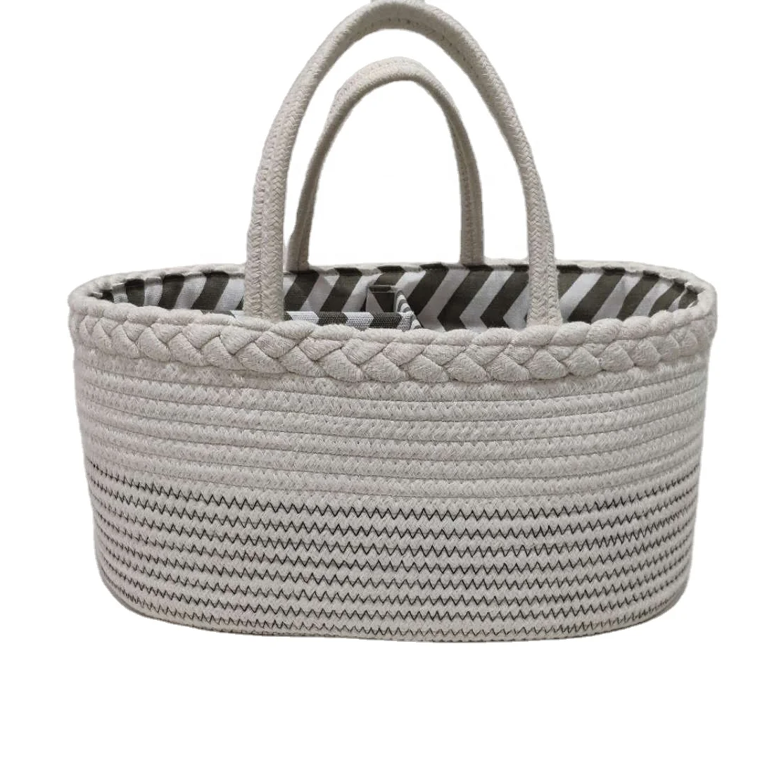 

2021 Newest Hot Selling Eco-friendly Collapsible Baby Travel Car portable Cotton Rope Diaper Basket, Customized colors