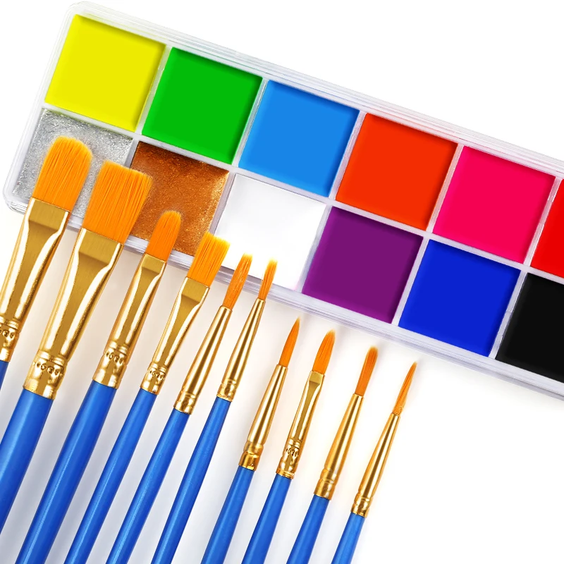 

Private Label 12 Colors Body Art Painting Makeup Pigments Neon UV Face and Body Painting Palette for Halloween