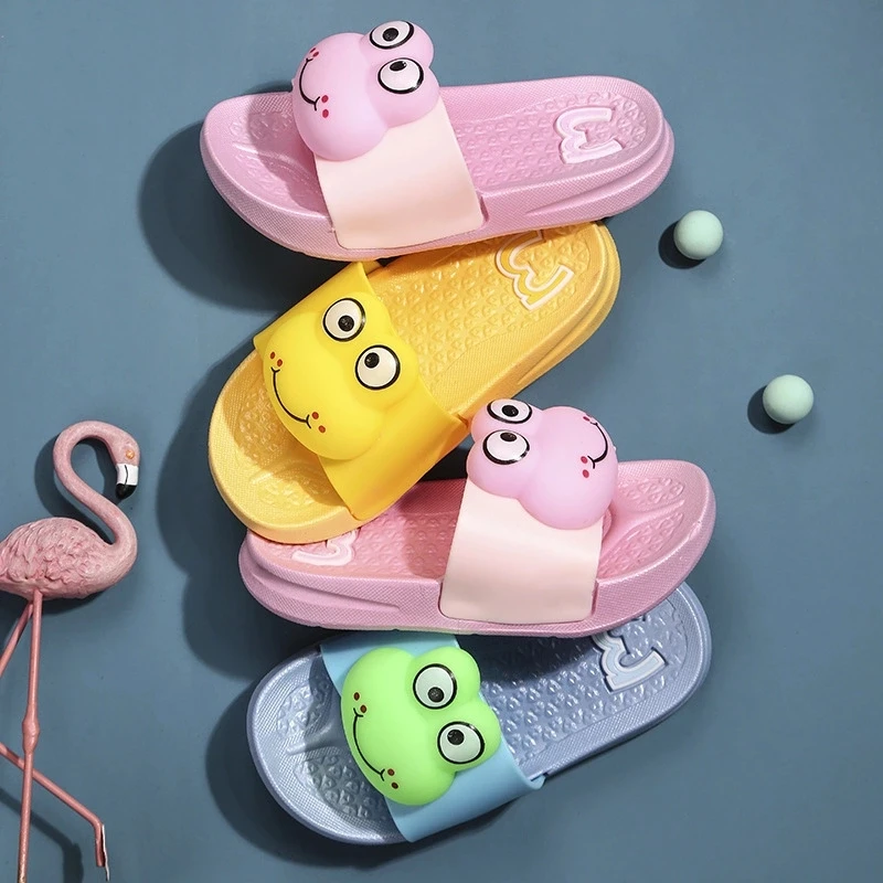 

Best quality children house animated frog pattern slippers cartoon sandals summer for boys and girls, Pink,blue,yellow