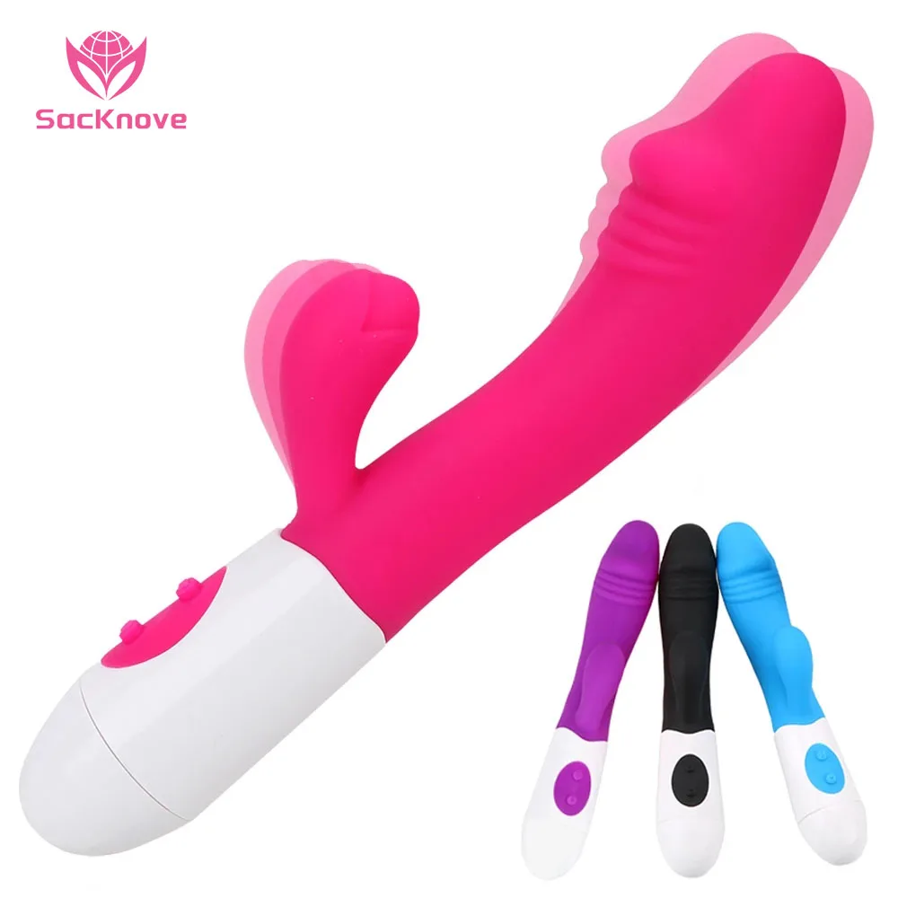 

SacKnove Super Powful 30 Speeds Dual Vibration Battery Stimulator Dildo Sex Toys G Spot Realistic Rabbit Vibrator For Women