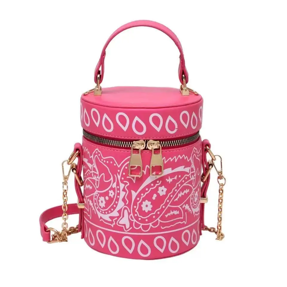 

New style all match chain ladies handbag printing retro diagonal bucket bag