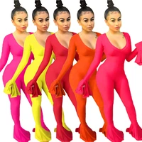 

sexy fall clothing flare long sleeve women bodycon jumpsuit clubwear