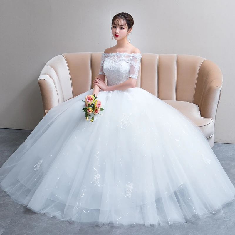 

OEM Elegant Off Shoulder Princess Bride Tulle Ball Gown Wedding Dress Bridal, White