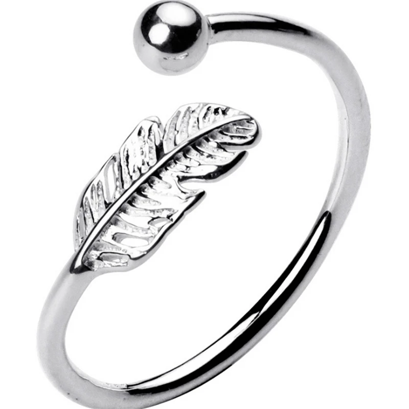 

Fashion Adjustable Open Cuff Feather Rings Real 925 Sterling Silver Plated Feather Opening Rings Jewelry Women, Picture