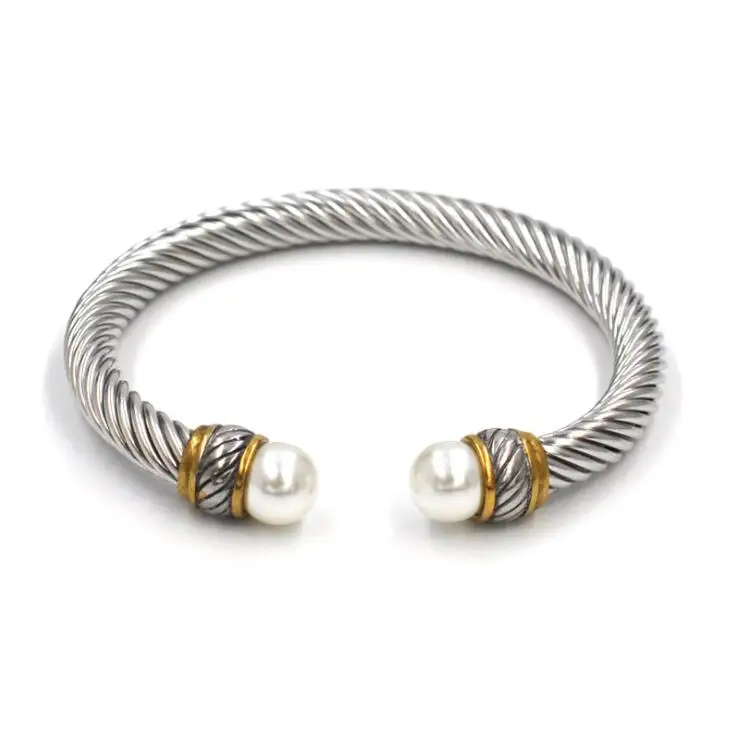 

Valentine Gifts Cable Wire Imitation Pearl Bangle