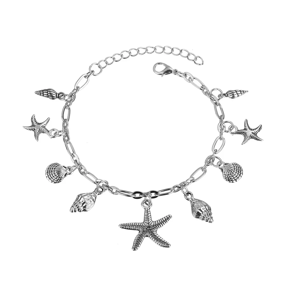 

Summer Style Beach Starfish Shell Pendant Silver Foot Bracelet Women Anklets 2021 Jewellery, Steel color