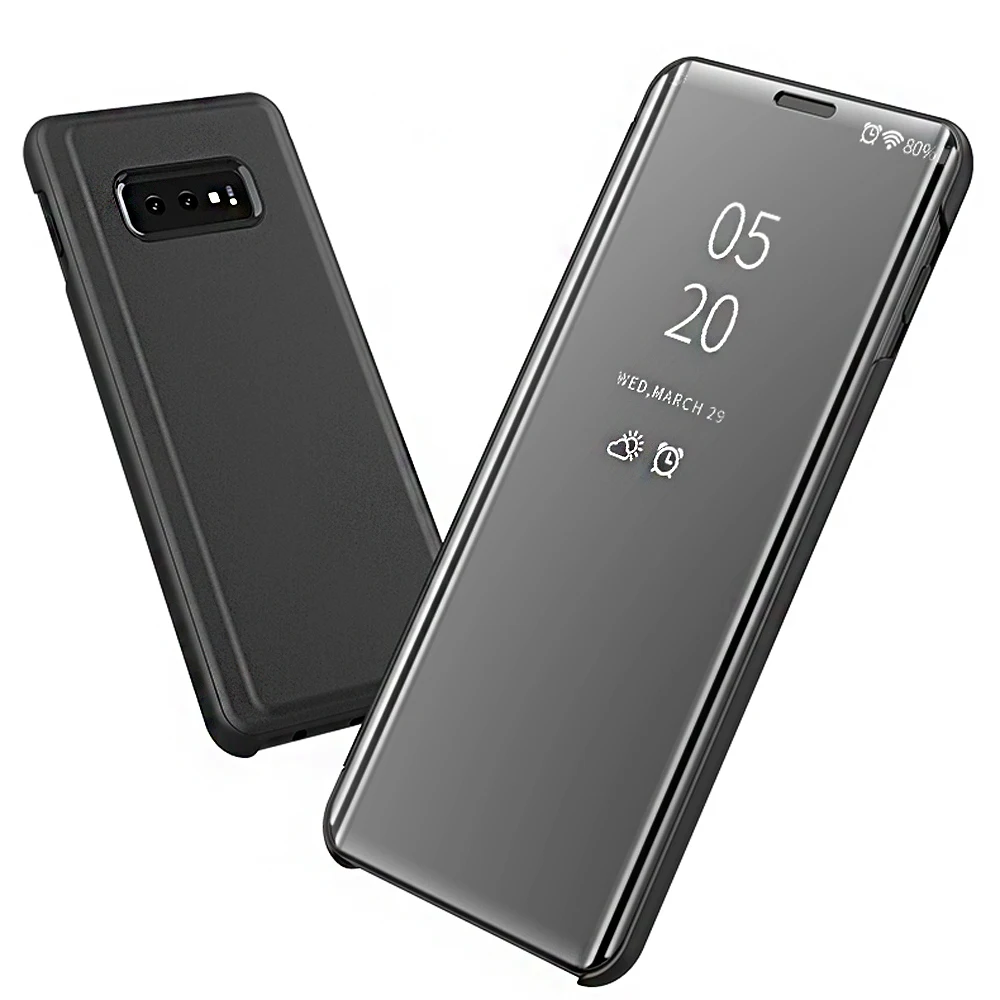 

Free Shipping Mobile Phone Case Leather Flip Miiror Case For Samsung S8 9 10 Cover, Clear