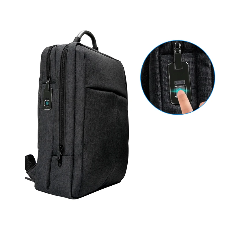 

ANTI-THEFT Travelling Oxford Waterproof Fabric Shoulder Pads Promotional student backpack Fingerprint Men Backpack in back color, Black/gray