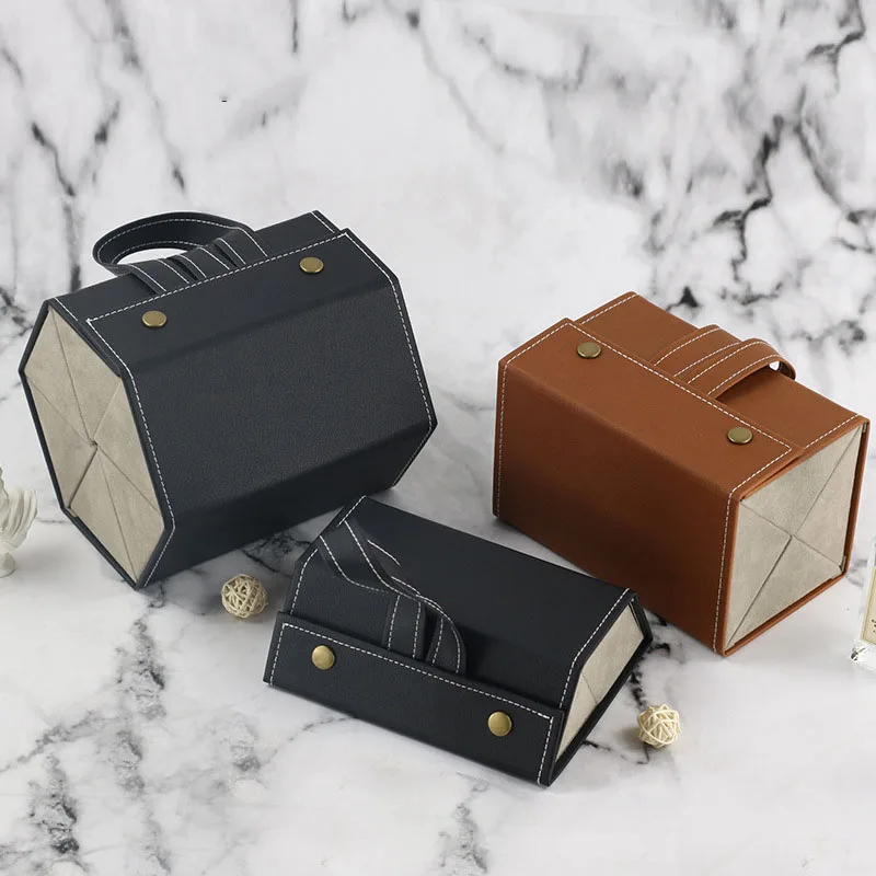 

High Quality Handmade Glasses Case Multi-function Jewelry Glasses Packaging Multi-plaid Gift Case Small Grain PU Leather, 2 colors