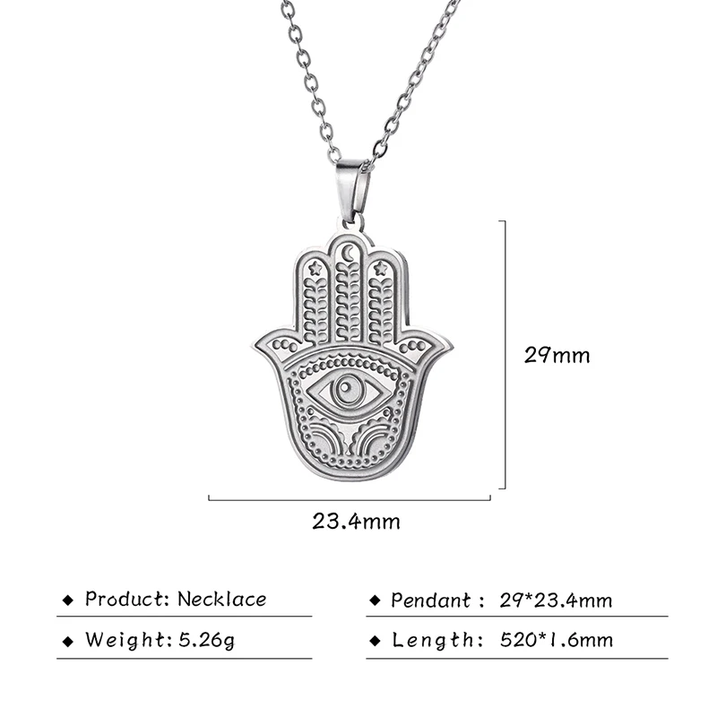 

Women Arabic Style stainless Steel hamsa hand charms Eye of Horus pendant necklace religious jewelry, Steel color