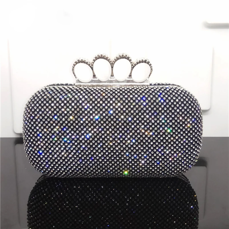 

2021 New Arrivals Luxury Elegant White Yellow Black Sequined Bling Diamond Small Evening Bag Wedding Clutch Bag