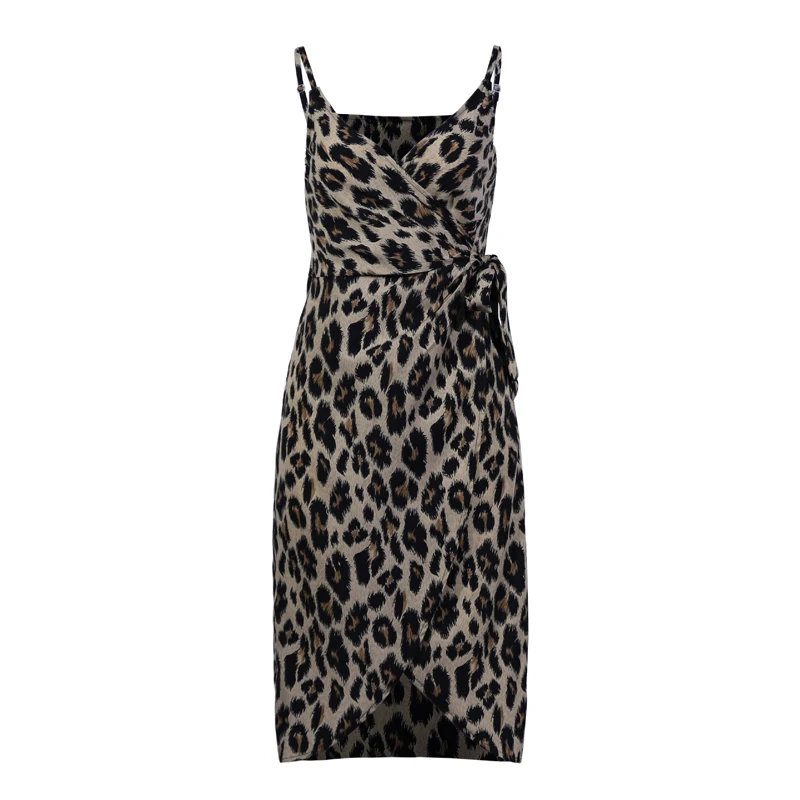 

New style hot sale v-neck simple leopard print breathable elegant split dress