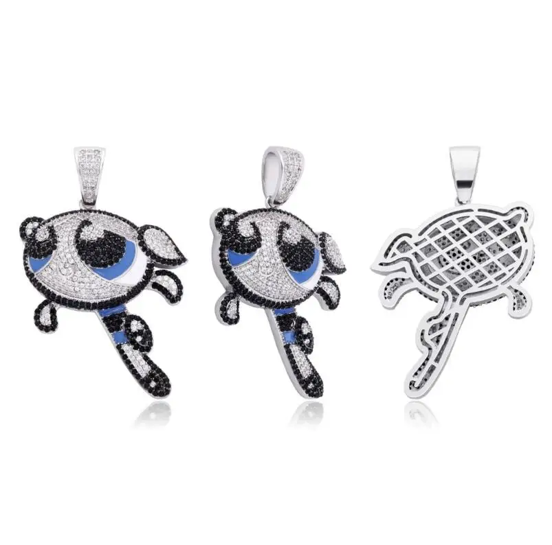 

Ins Hot Sell Power Puff Girl Pendant Bling Ice Out Hip Hop Cartoon Necklace