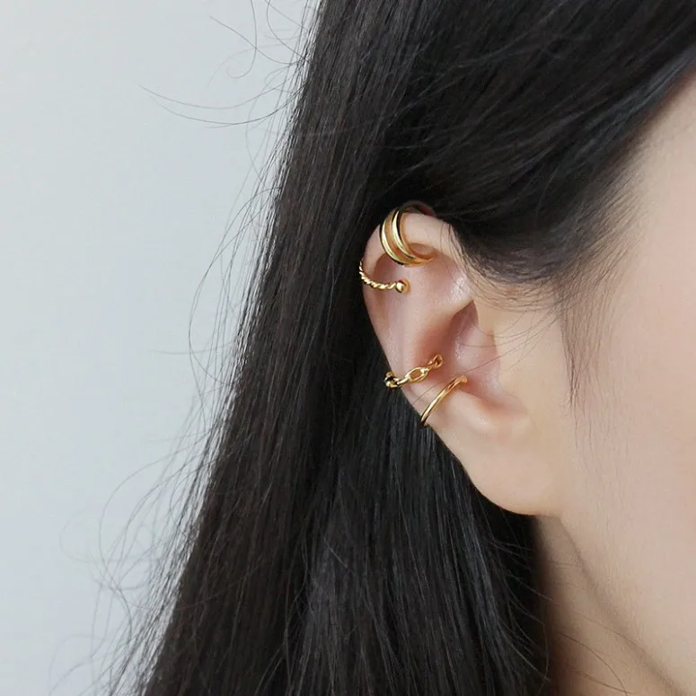 925 Sterling Silver Ear Cuff Earrings Twisted Double Layered Earrings Clips 18k Gold Plated No Hole Ear Cuff Clip Earring