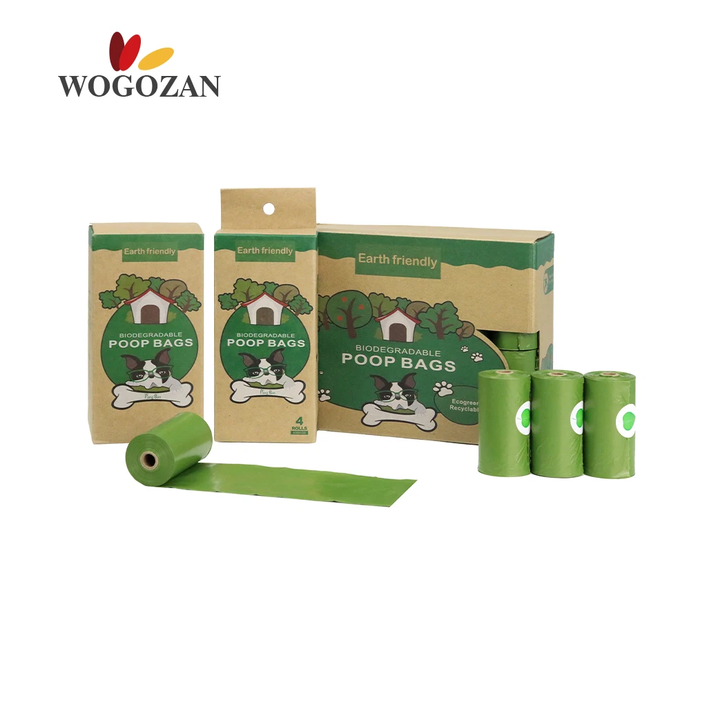 

Amazon Hot Sale 4 8 24 Rolls Leakproof Pet Poop Waste Bags Garbage Degradable Natural Cornstarch Dog Poop Bag Box Packaging, Green