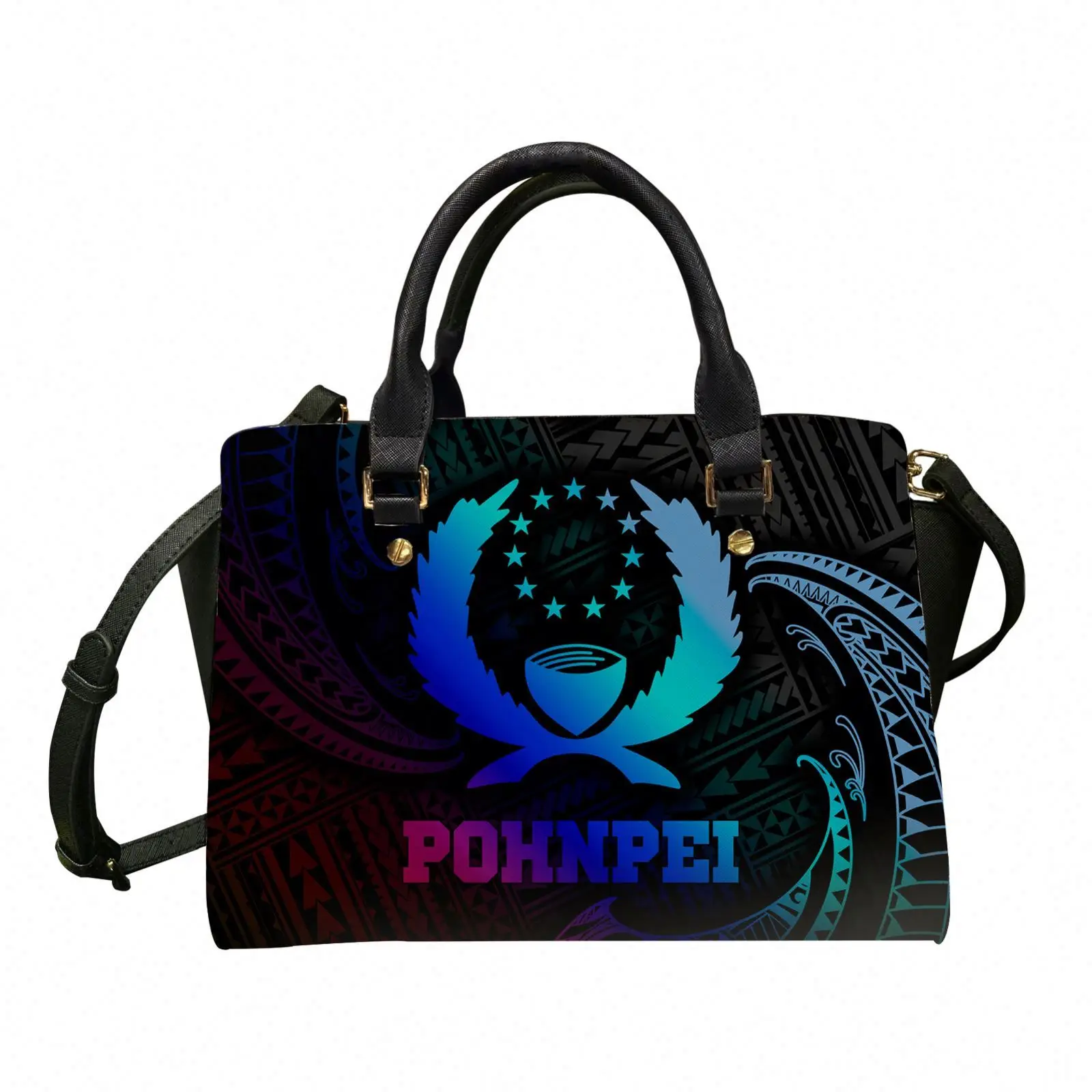 

High Quality Handbag for Women Custom Pohnpei Flag Polynesian Tattoo Leather Shoulder Bags with Adjustable Shoulder Strap Purse, Accept custom made