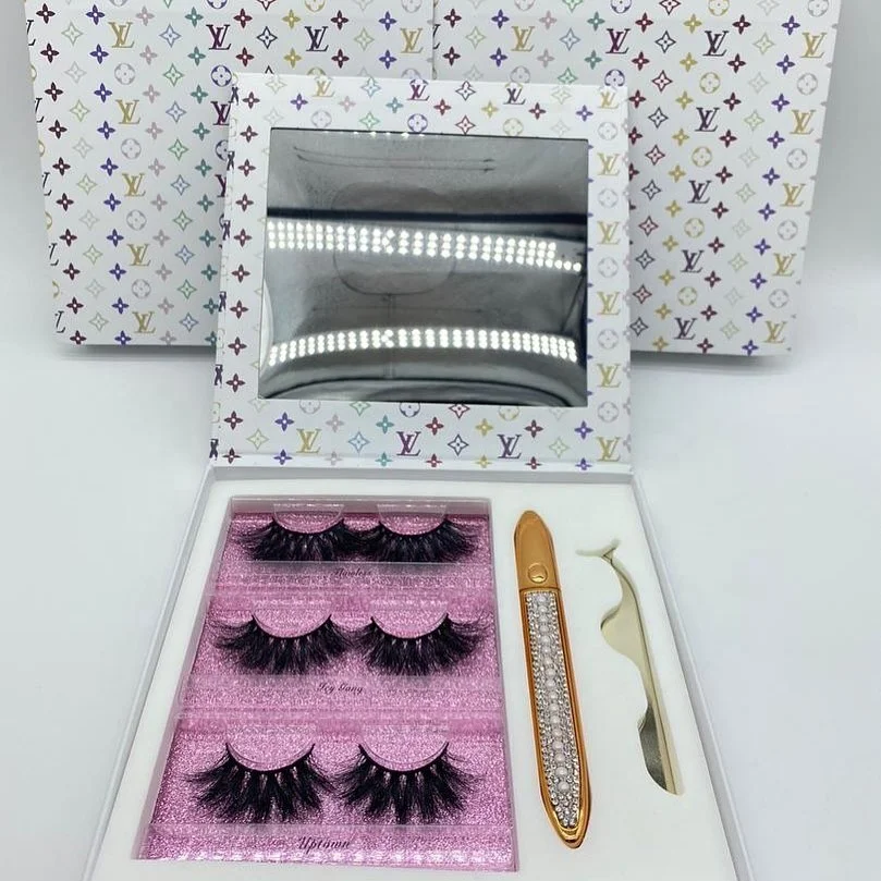

3pack lash private label custom eyelash packaging Best factory price 25mm mink eyelash fluffy 25 MM 3D Mink Eyelash vendor