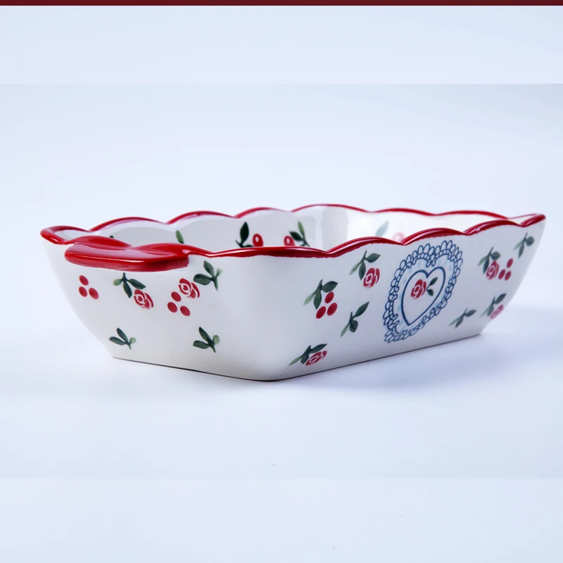 

Home Creative Tableware Microwave Bakeware Rectangular Binaural Cherry Plate