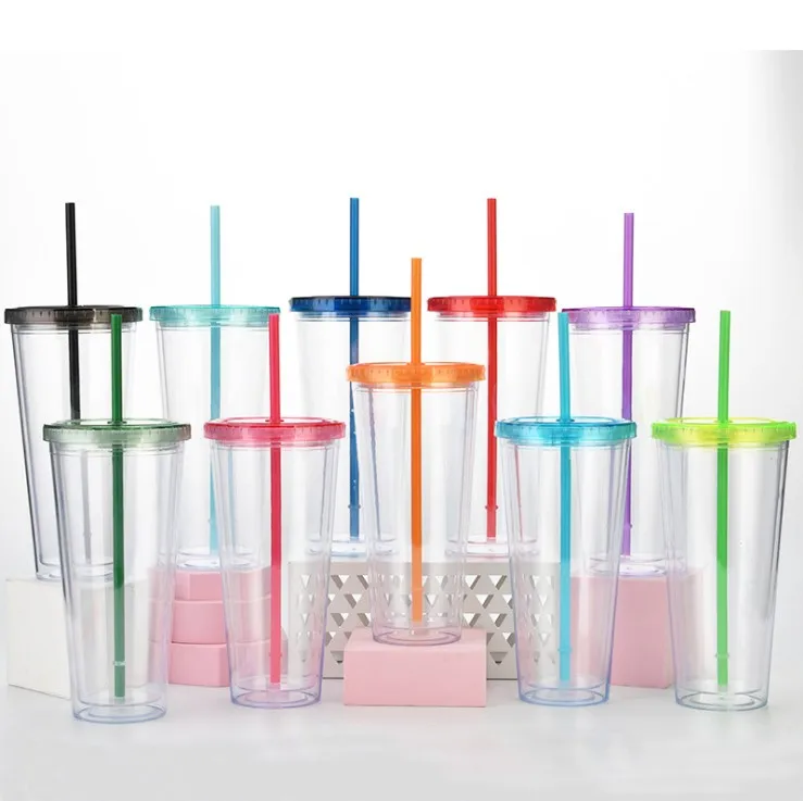 

22oz Colored Acrylic Reusable Cups Double Wall Matte Plastic personalized insulated tumbler cup with lid and straw, Any color is available