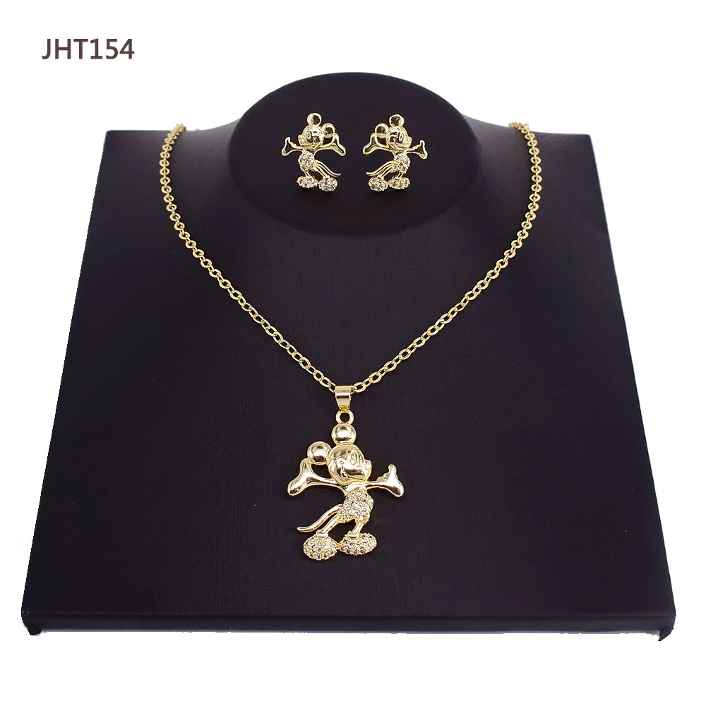 

JHT154 High quality 18K gold plated zircon small kids Mickey necklace earrings set kids jewelry set, 18k gold plated color