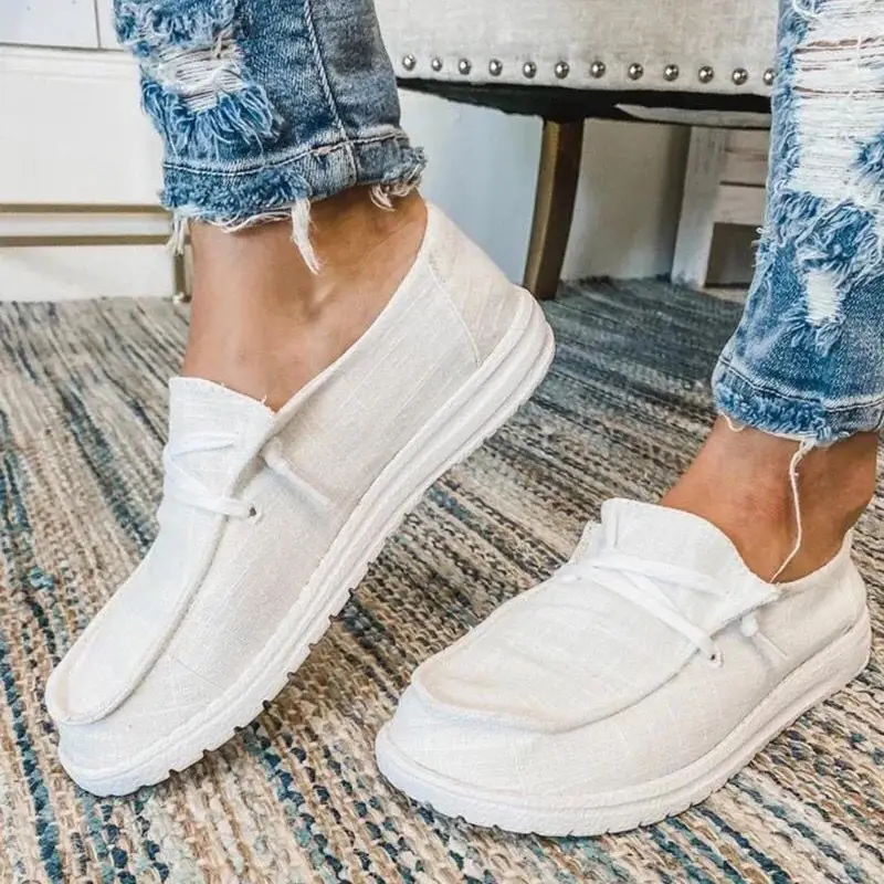 

New spring and summer canvas women's shoes, one-step casual, ultra-light and breathable white shoes, low-top shoes