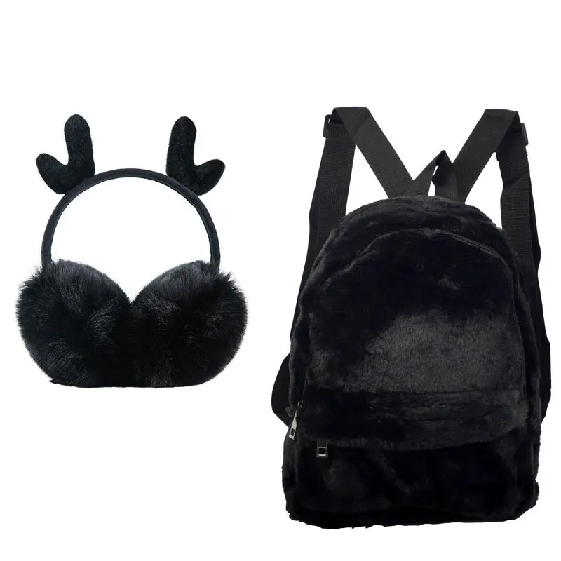 

hot sales Christmas gift cute Fluffy Backpacks with earmuffs