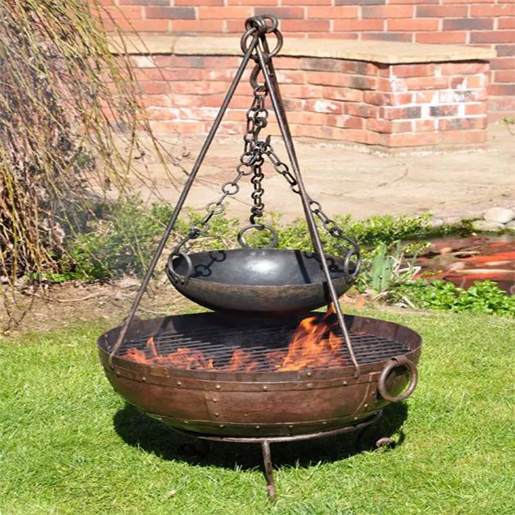 Outdoor Decoration Large Hanging Fire Bowl Tripod Fire Pit Cauldron