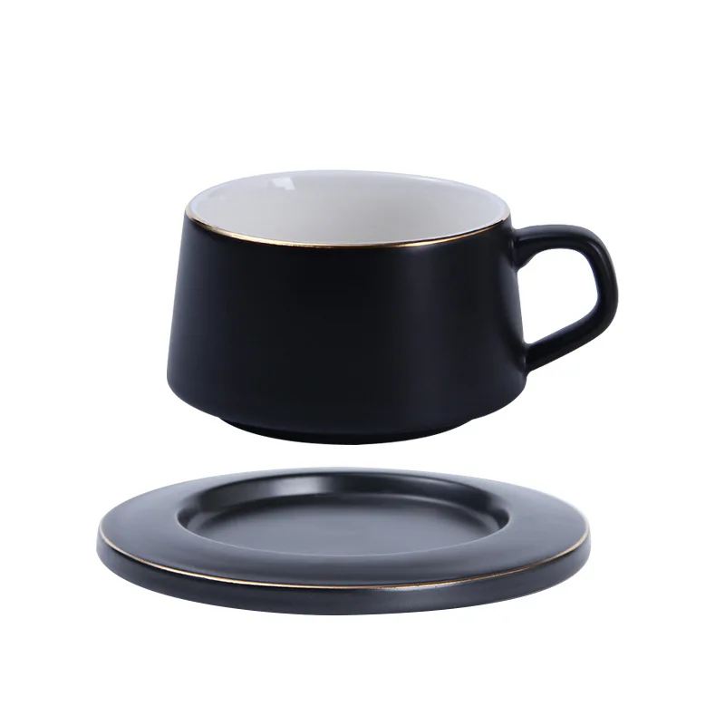 

Good quality ceramic black and white coffee tea cup and saucer set porcelain, White & black