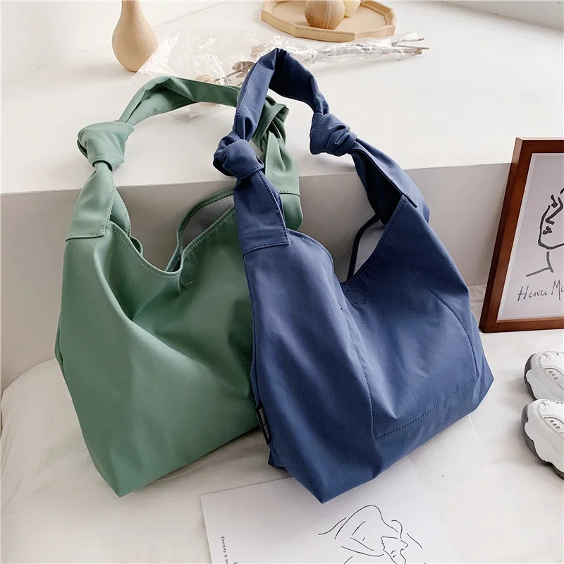 

Eco plain tote bags large knot shoulder bag for girl, Green/black/blue/ white