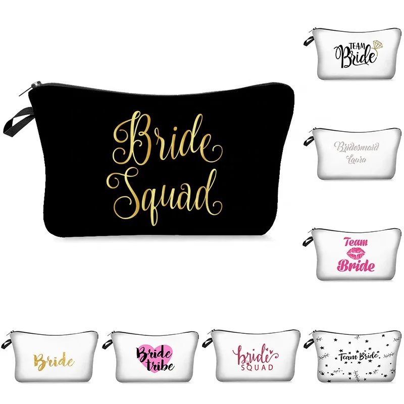 

Yaeshii Simple Letter Printed Cosmetic Bag Bridesmaid Wedding Bachelorette Hen Party Makeup Pouch Beauty Case Toiletry Bag, Customized