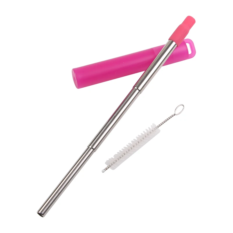 

New packaging style Portable Folding Reusable Telescopic stainless steel metal drinking straws, Rainbow